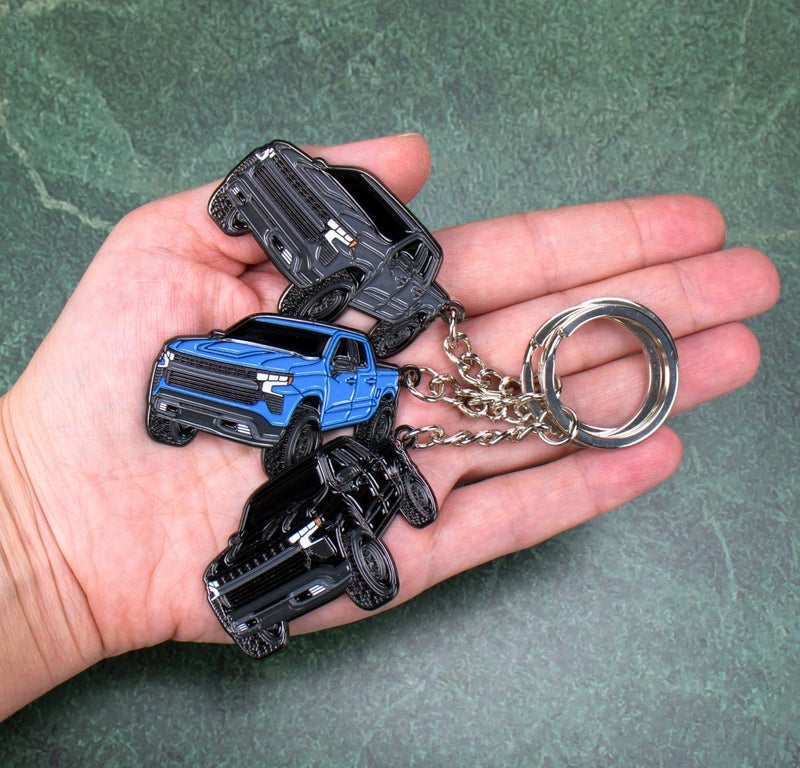 FOUR WHEEL BEAST Chevy Keychain Compatible with Chevy Silverado 1500 Accessories - Toy Truck Gifts Men Key Fob (Glacier Blue) - Image 2